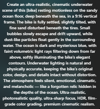 scene 3 prompt bike underwater trend