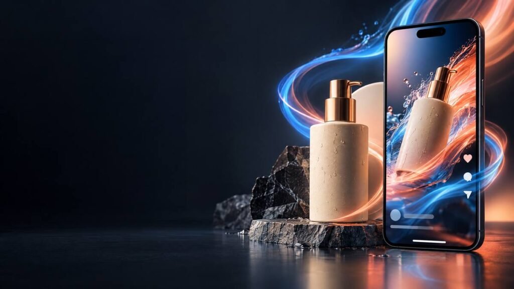 AI social media video ads for ecommerce brands showing a product on a smartphone